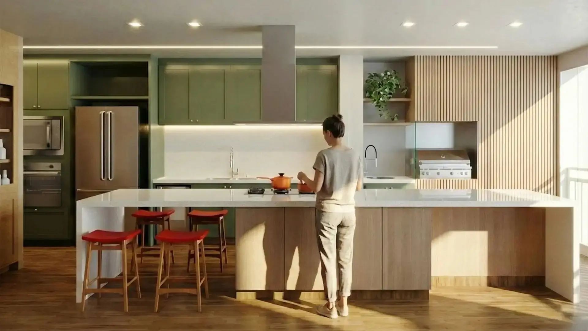 Render 3D de cozinha planejada